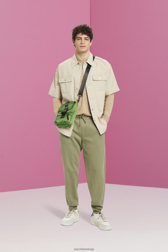 dolgi rokav sl Esprit moški majica z dolgimi rokavi in ​​gumbi kaki bež 6X446723