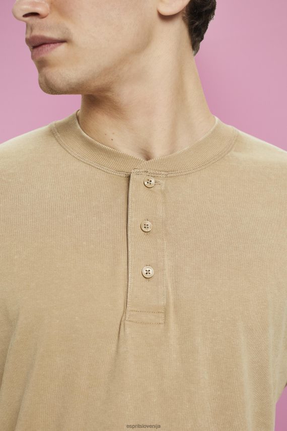 dolgi rokav sl Esprit moški majica z dolgimi rokavi in ​​gumbi kaki bež 6X446723