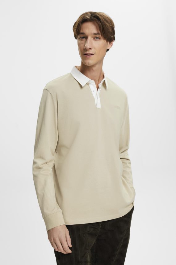 dolgi rokav sl Esprit moški majica za ragbi z izvezenim logotipom prašno zelena 6X446720