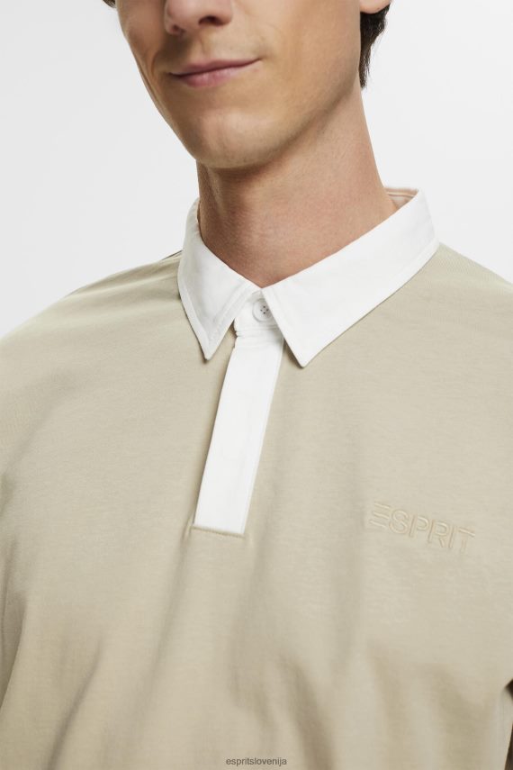 dolgi rokav sl Esprit moški majica za ragbi z izvezenim logotipom prašno zelena 6X446720
