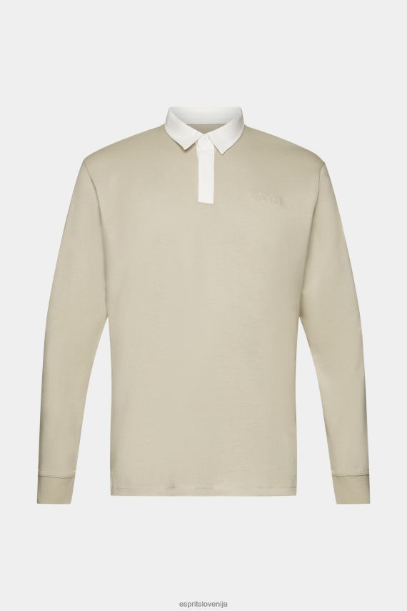 dolgi rokav sl Esprit moški majica za ragbi z izvezenim logotipom prašno zelena 6X446720