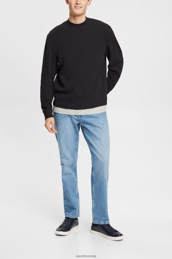 dolgi rokav sl Esprit moški rebrast zgornji del z dolgimi rokavi Črna 6X446818