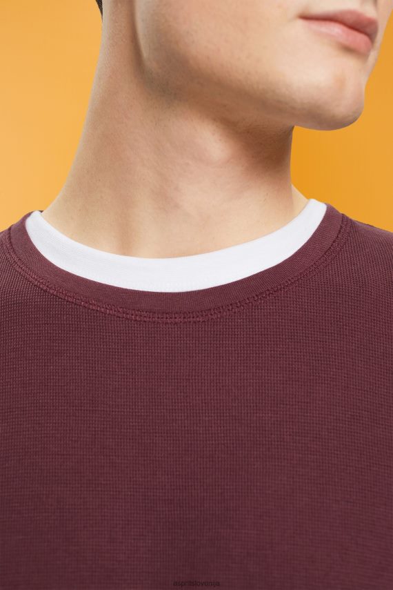 dolgi rokav sl Esprit moški waffle pique majica z dolgimi rokavi bordojsko rdeča 6X446825