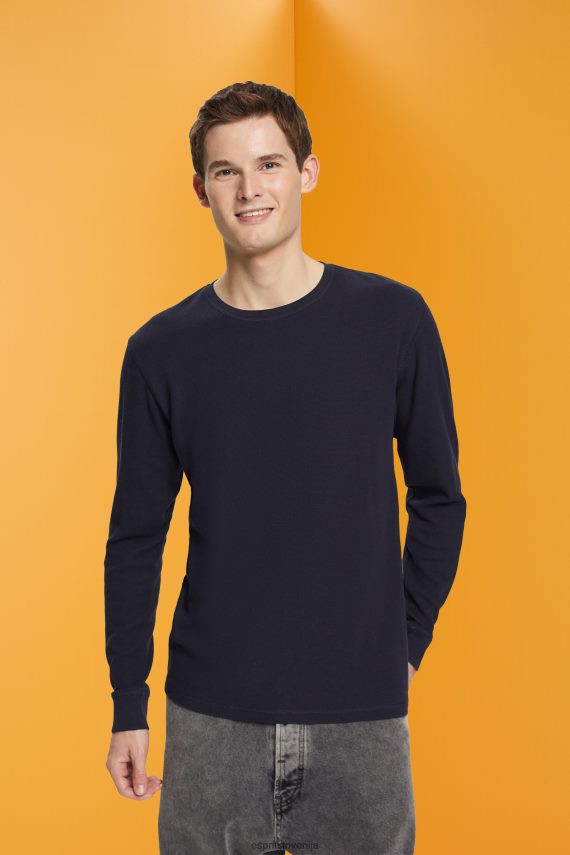 dolgi rokav sl Esprit moški waffle pique majica z dolgimi rokavi mornarica 6X446824