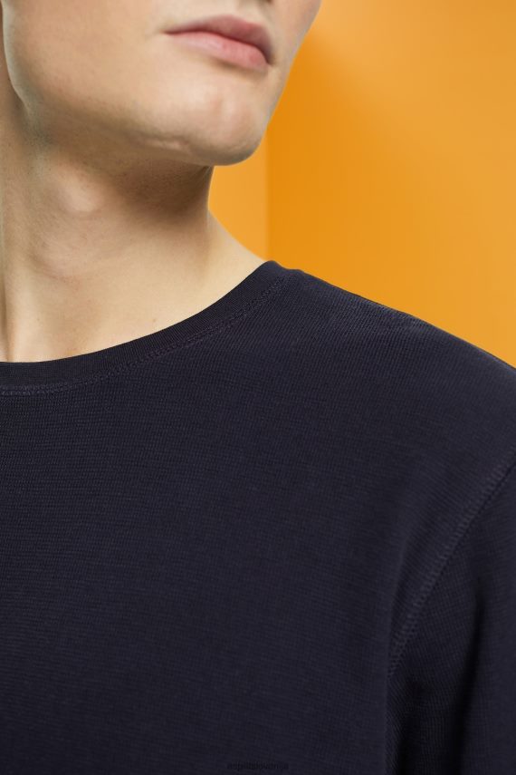 dolgi rokav sl Esprit moški waffle pique majica z dolgimi rokavi mornarica 6X446824