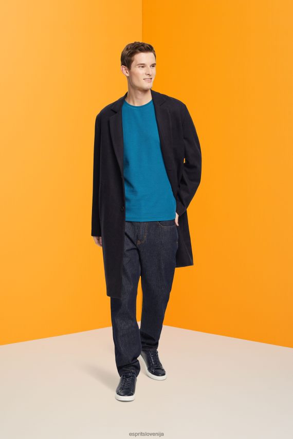 dolgi rokav sl Esprit moški waffle pique majica z dolgimi rokavi temno turkizna 6X446851