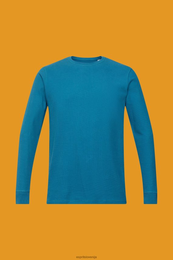 dolgi rokav sl Esprit moški waffle pique majica z dolgimi rokavi temno turkizna 6X446851