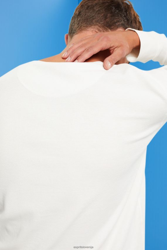 dolgi rokav sl Esprit moški waffle pique majica z dolgimi rokavi umazano bela 6X446850