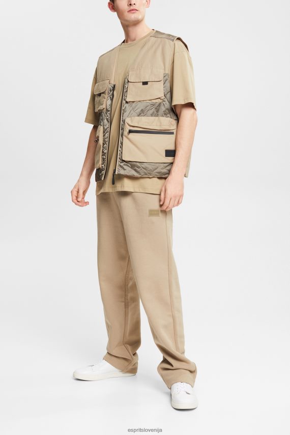 hlače in hlače sl Esprit moški iz recikliranega materiala: spodnji del trenirke s široko hlačnico bledo kaki 6X446941