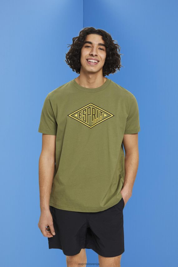 majice s kratkimi rokavi sl Esprit moški bombažna majica s potiskom logotipa olivno 6X446626
