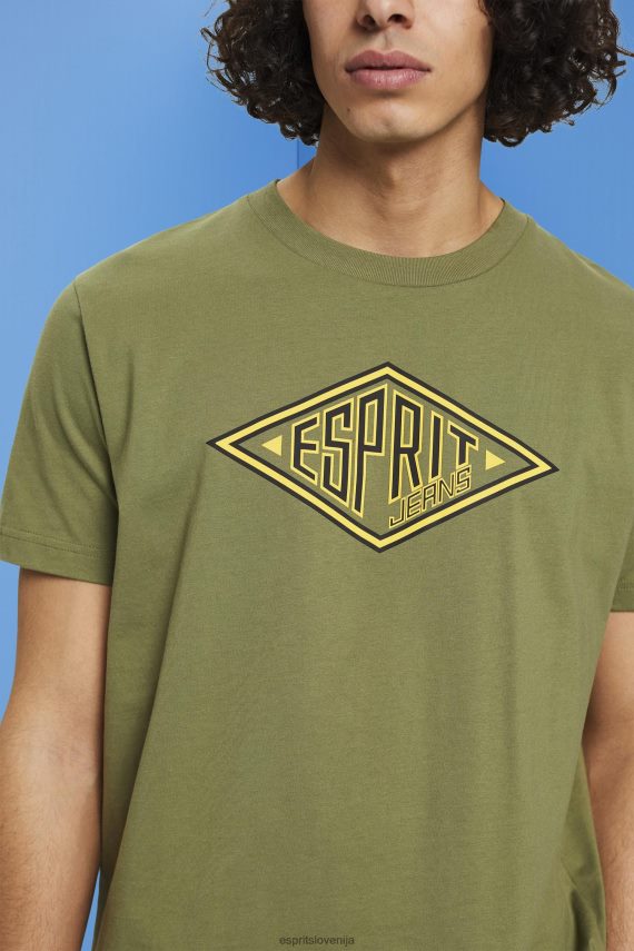 majice s kratkimi rokavi sl Esprit moški bombažna majica s potiskom logotipa olivno 6X446626