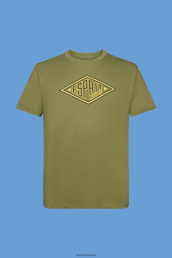 majice s kratkimi rokavi sl Esprit moški bombažna majica s potiskom logotipa olivno 6X446626