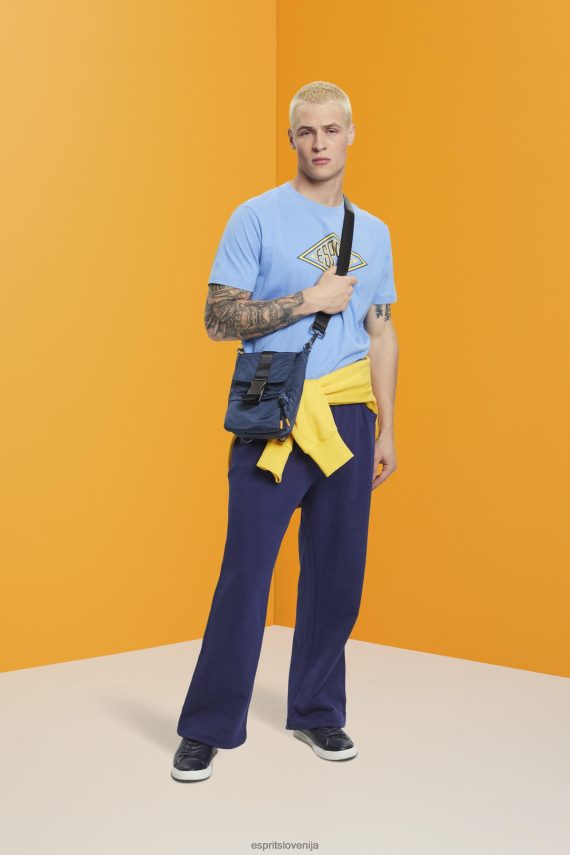 majice s kratkimi rokavi sl Esprit moški bombažna majica s potiskom logotipa svetlo modra sivka 6X446627