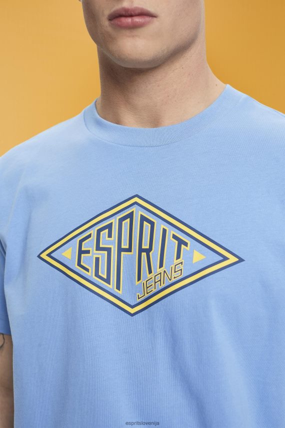 majice s kratkimi rokavi sl Esprit moški bombažna majica s potiskom logotipa svetlo modra sivka 6X446627