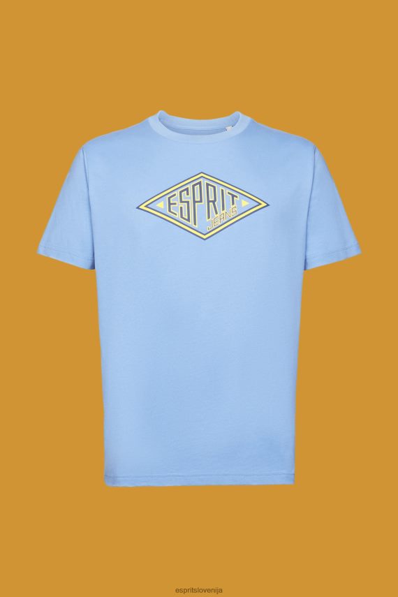 majice s kratkimi rokavi sl Esprit moški bombažna majica s potiskom logotipa svetlo modra sivka 6X446627