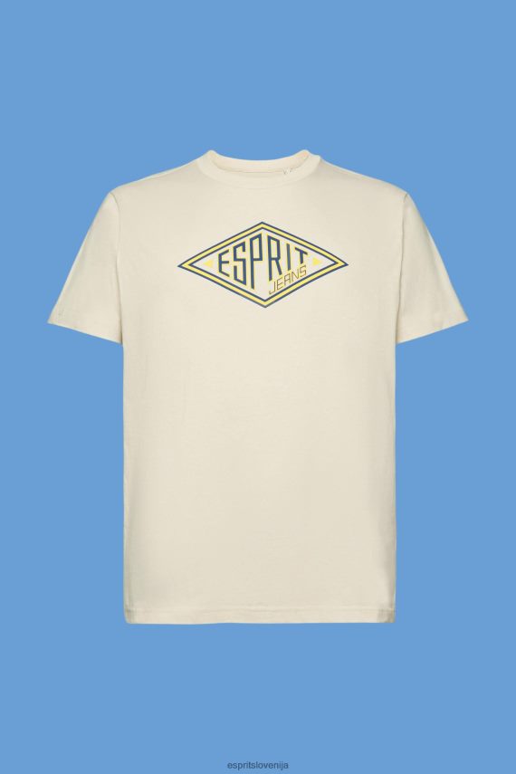 majice s kratkimi rokavi sl Esprit moški bombažna majica s potiskom logotipa svetlo taupe 6X446625