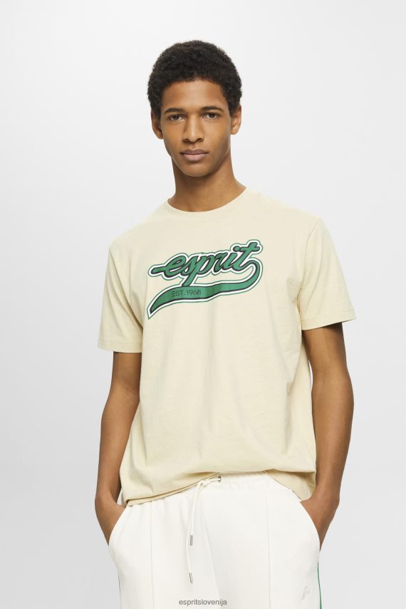 majice s kratkimi rokavi sl Esprit moški bombažna majica s potiskom retro logotipa bež 6X446630