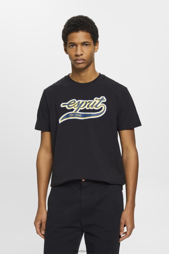 majice s kratkimi rokavi sl Esprit moški bombažna majica s potiskom retro logotipa Črna 6X446628
