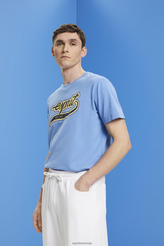 majice s kratkimi rokavi sl Esprit moški bombažna majica s potiskom retro logotipa svetlo modra sivka 6X446632