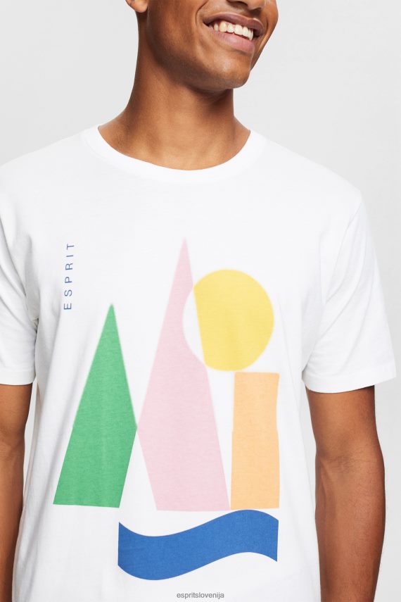 majice s kratkimi rokavi sl Esprit moški jersey majica s potiskom bela 6X446844