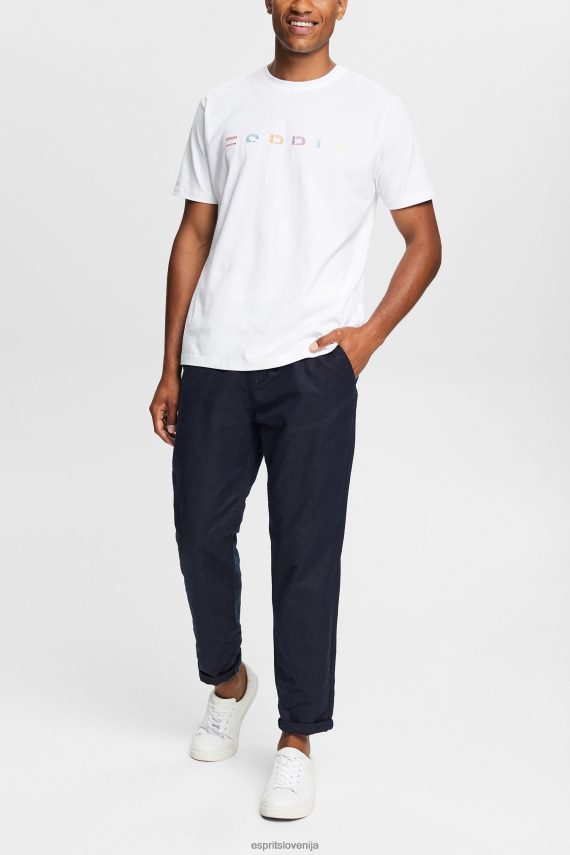 majice s kratkimi rokavi sl Esprit moški majica iz džersija z izvezenim logotipom bela 6X446915