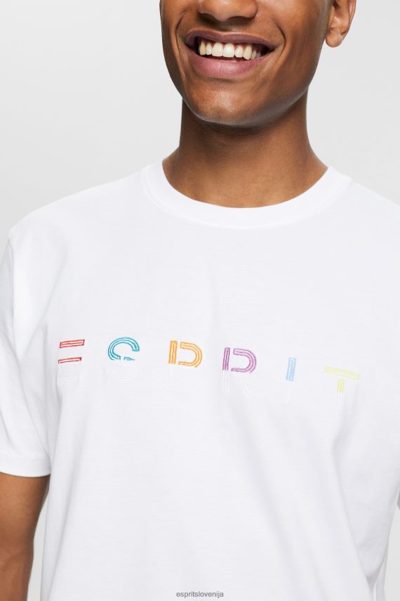 majice s kratkimi rokavi sl Esprit moški majica iz džersija z izvezenim logotipom bela 6X446915