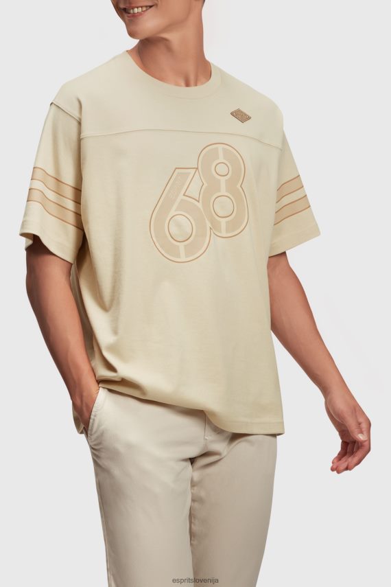 majice s kratkimi rokavi sl Esprit moški majica s črtastimi rokavi svetlo bež 6X446805