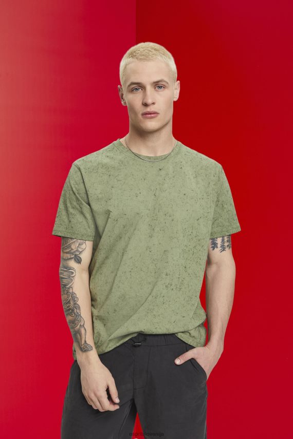 majice s kratkimi rokavi sl Esprit moški majica s spranim učinkom svetlo kaki 6X446752