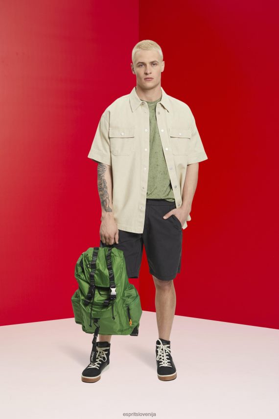 majice s kratkimi rokavi sl Esprit moški majica s spranim učinkom svetlo kaki 6X446752