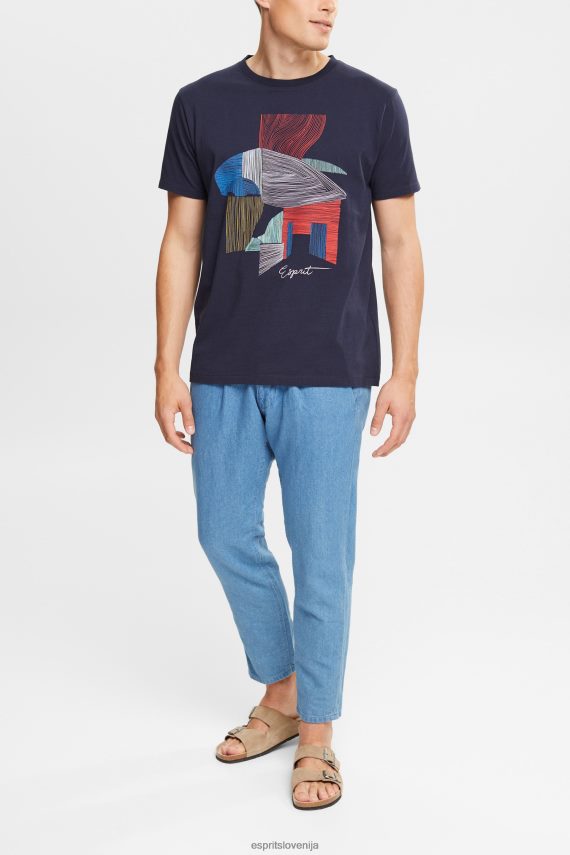 majice s kratkimi rokavi sl Esprit moški majica s trajnostno bombažno ilustracijo mornarica 6X446940