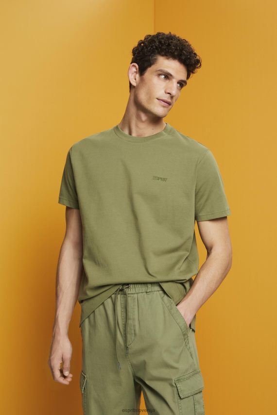 majice s kratkimi rokavi sl Esprit moški majica z logotipom, 100% bombaž olivno 6X446669