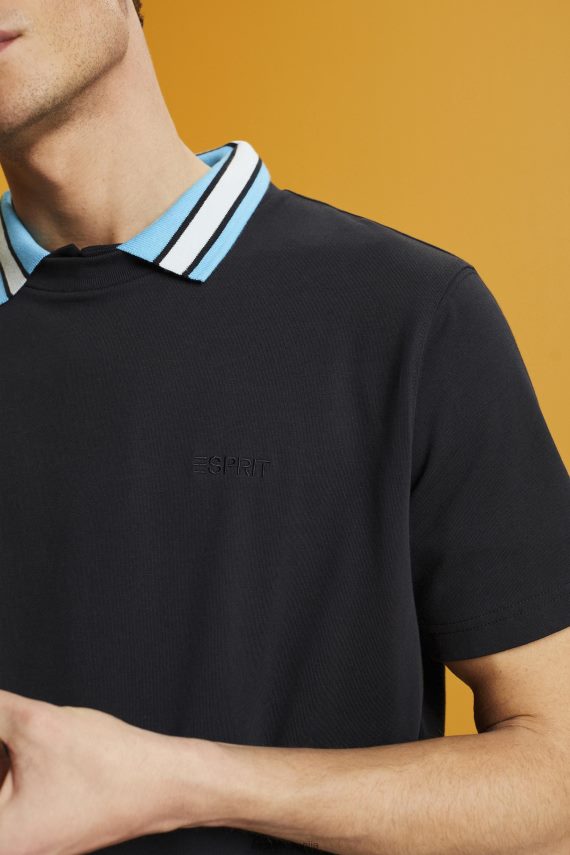 majice s kratkimi rokavi sl Esprit moški majica z logotipom, 100% bombaž Črna 6X446668
