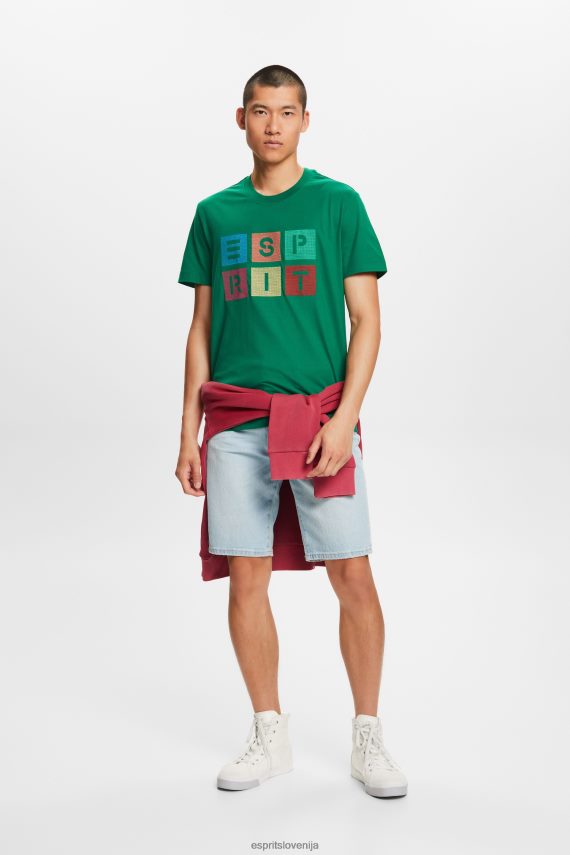 majice s kratkimi rokavi sl Esprit moški majica z logotipom, 100% bombaž temno zelena 6X446588