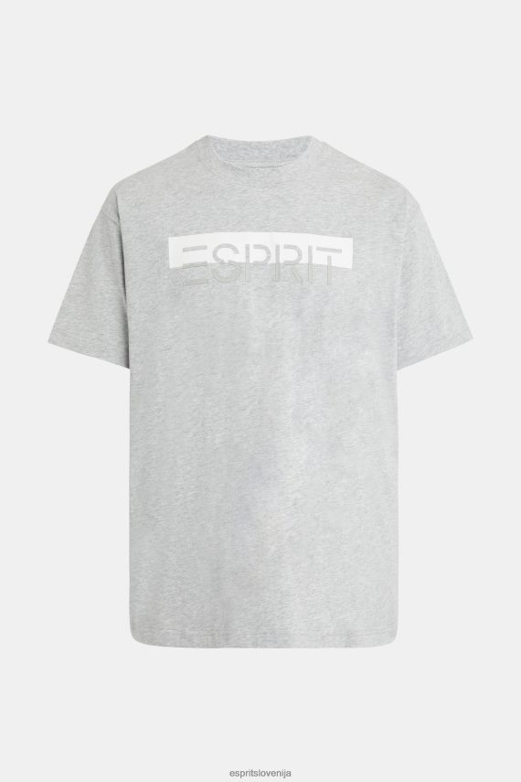 majice s kratkimi rokavi sl Esprit moški majica z logotipom v mat sijaju svetlo siva 6X446615