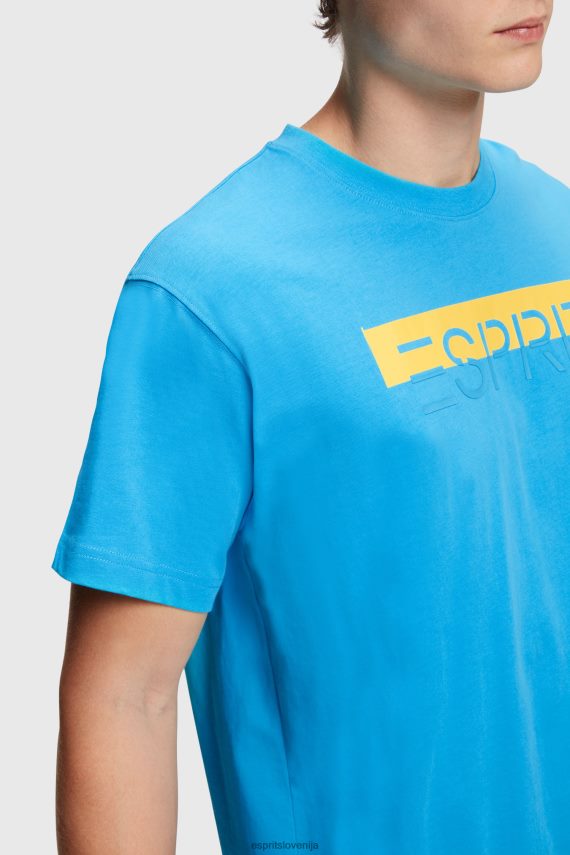 majice s kratkimi rokavi sl Esprit moški majica z logotipom v mat sijaju turkizna 6X446618