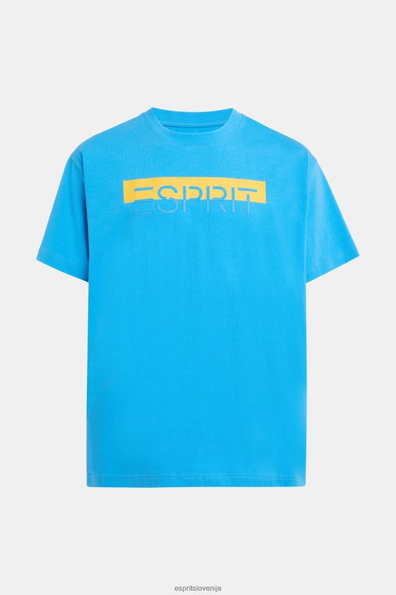 majice s kratkimi rokavi sl Esprit moški majica z logotipom v mat sijaju turkizna 6X446618