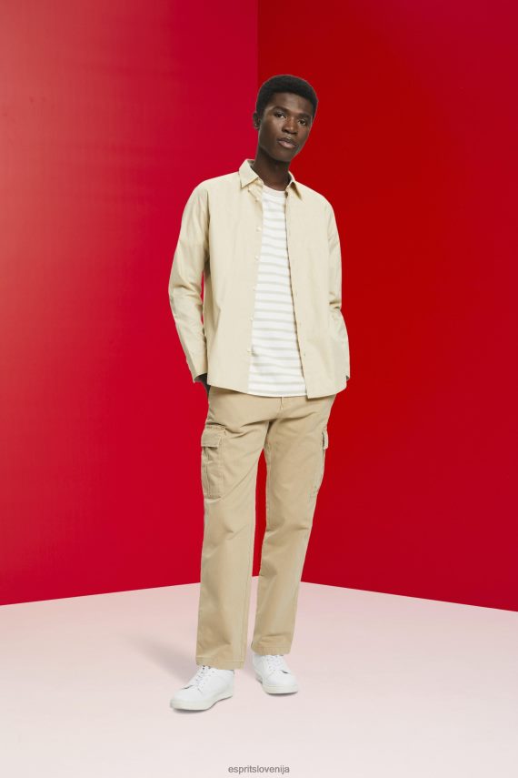 majice s kratkimi rokavi sl Esprit moški črtasta majica s kratkimi rokavi iz trajnostnega bombaža svetlo taupe 6X446704