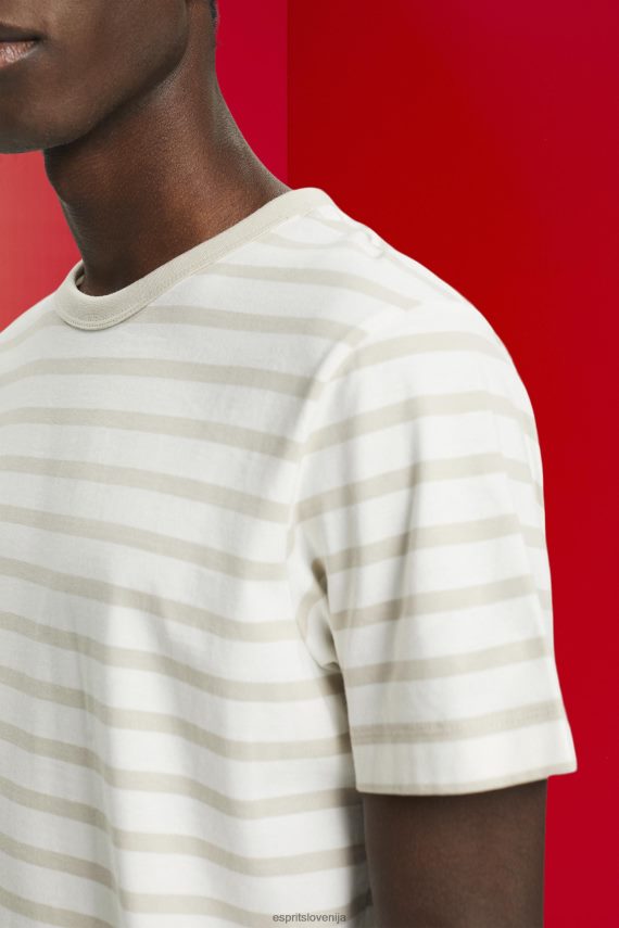 majice s kratkimi rokavi sl Esprit moški črtasta majica s kratkimi rokavi iz trajnostnega bombaža svetlo taupe 6X446704