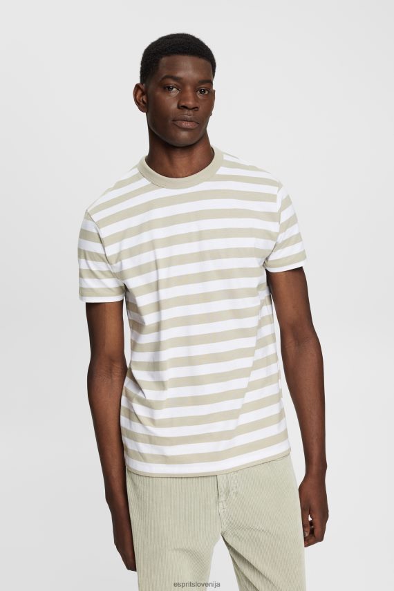 majice s kratkimi rokavi sl Esprit moški črtasta majica z okroglim izrezom prašno zelena 6X446768