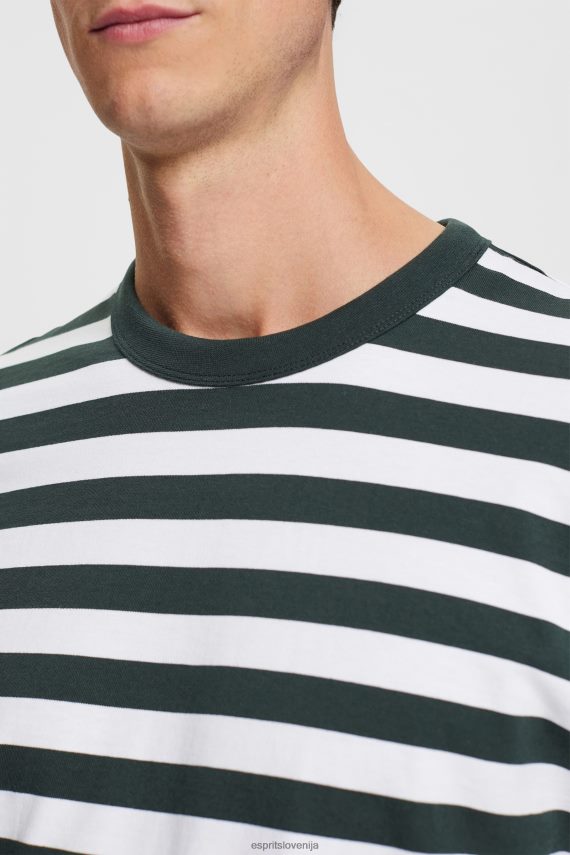 majice s kratkimi rokavi sl Esprit moški črtasta majica z okroglim izrezom temno modro zelena 6X446769