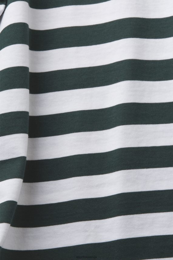 majice s kratkimi rokavi sl Esprit moški črtasta majica z okroglim izrezom temno modro zelena 6X446769