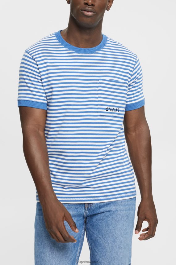 majice s kratkimi rokavi sl Esprit moški črtasto pleteno majico modra 6X446899