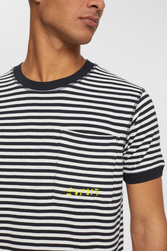 majice s kratkimi rokavi sl Esprit moški črtasto pleteno majico Črna 6X446898