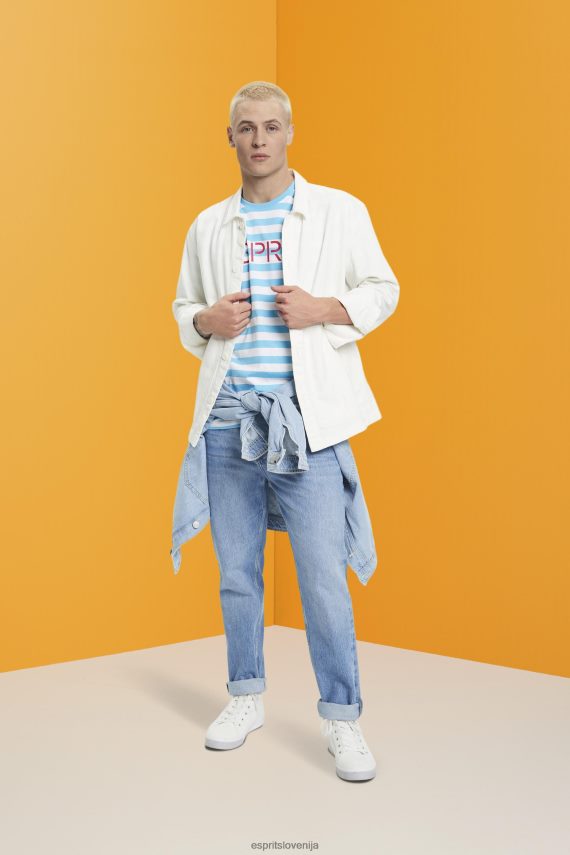 majice s kratkimi rokavi sl Esprit moški trajnostna bombažna črtasta majica s kratkimi rokavi modra 6X446743