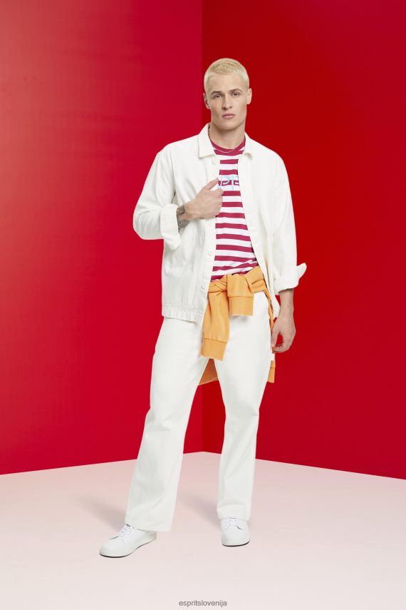 majice s kratkimi rokavi sl Esprit moški trajnostna bombažna črtasta majica s kratkimi rokavi roza 6X446744