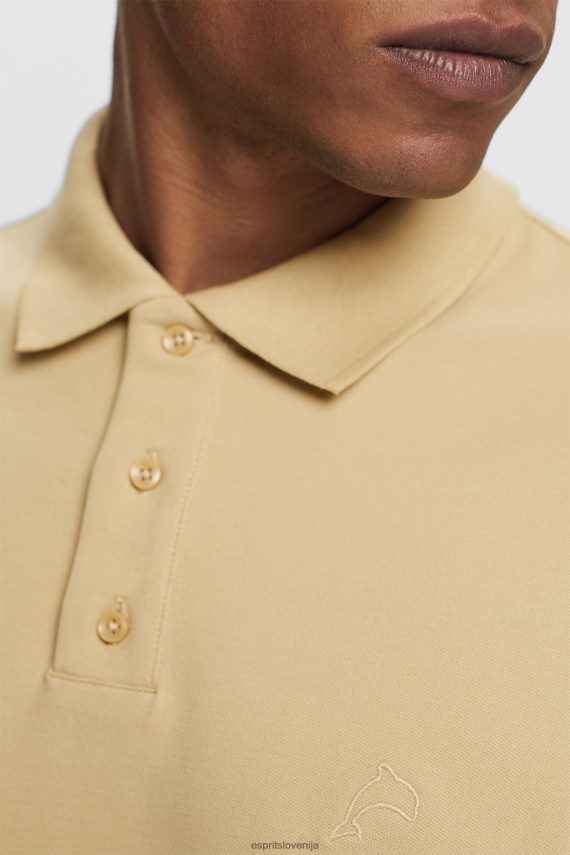 polos sl Esprit moški bombažna mrežasta polo majica bledo kaki 6X446568
