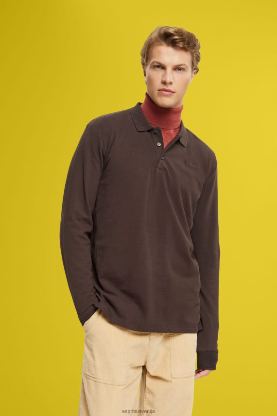 polos sl Esprit moški pike polo majica z dolgimi rokavi temno rjava 6X446836