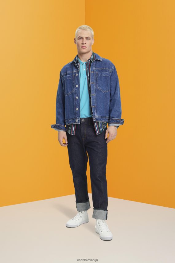 polos sl Esprit moški polo majica iz pranega bombaža v pike vodno zelena 6X446708