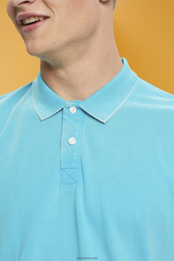polos sl Esprit moški polo majica iz pranega bombaža v pike vodno zelena 6X446708