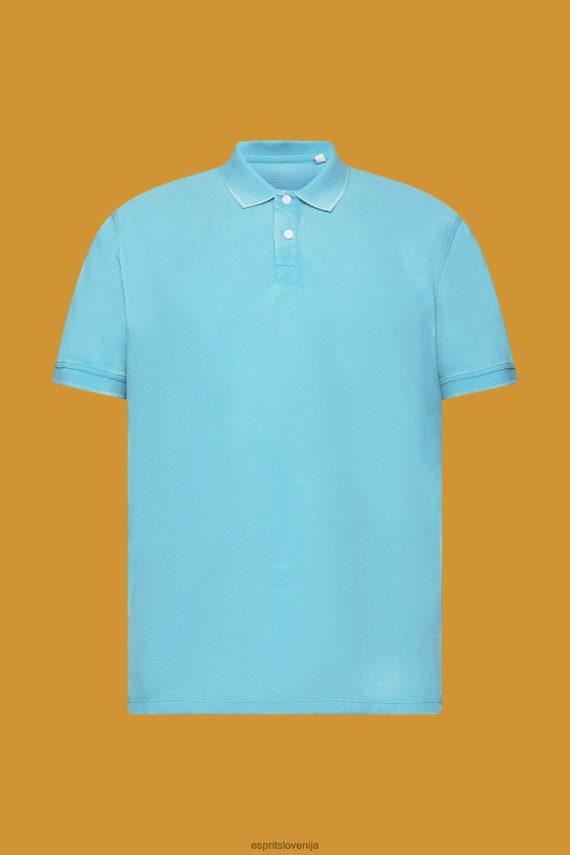 polos sl Esprit moški polo majica iz pranega bombaža v pike vodno zelena 6X446708
